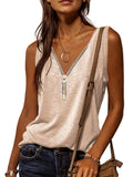 kkboxly  Casual V-neck Zipper Cami Top, Solid Fashion Sleeveless Loose Summer Fit Tank Top, Women's Clothing