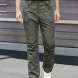 kkboxly  Trendy Solid Cargo Pants, Men's Multi Flap Pocket Trousers, Loose Casual Outdoor Pants, Men's Work Pants Outdoors Streetwear Hip Hop Style
