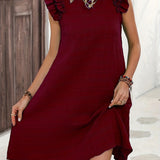 kkboxly  Ruffle Hem Ruched Loose Dress, Casual Solid Color Sleeveless Dress For Spring & Summer, Women's Clothing