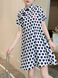 kkboxly  Hearts Print Cheongsam Dress, Short Sleeve Qipao Dress For Summer & Spring, Women's Clothing