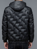 kkboxly  Men's Geometric Pattern Puffer Coat, Casual Zip Up Warm Hooded Jacket For Outdoor Winter