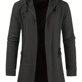 kkboxly  Plus Size Men's Casual Hooded Jacket, Solid Color Lengthened Cardigan Long Sleeved Loose Drawstring Coat