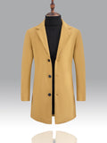 kkboxly  Classic Design Warm Coat, Men's Semi-formal Mid Length Button Up Lapel Coat For Fall Winter Business