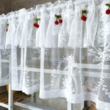 kkboxly 1pc Vintage-Inspired Short Valance Curtains - Rod Pocket Top Voile Half Curtains for Kitchen Windows, Pastoral Cherry Living Room Home Decor with Sheer Embroidery Lace and Classic Design