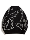 kkboxly  Cute Cartoon Dinosaur Pattern Knitted Sweater, Men's Casual Warm Slightly Stretch Round Neck Pullover Sweater For Fall Winter