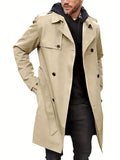 kkboxly  Plus Size Men's Trendy Windbreaker Double-breasted Belt Lapel Casual Slim Long Jacket  Coat