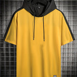 kkboxly  Thin Material, Men's Black And White Casual Short Sleeve Hooded T-shirt