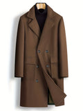 kkboxly  Chic Elegant Double-breasted Trench Coat, Men's Casual Lapel Flap Pocket Woolen Overcoat For Fall Winter Business