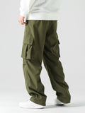 Men's Stylish Vintage Style Loose Solid Cargo Pants With Pockets,  Causal Breathable Straight Leg Drawstring Men's Bottom Clothing For City Walk Street Hanging Outdoor Activities
