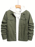 kkboxly  Flap Pocket Contrast Stitching Denim Jacket, Men's Casual Lapel Button Up Jacket For Spring Fall
