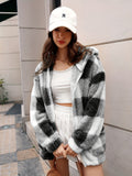 kkboxly  Plaid Print Hooded Jacket, Casual Long Sleeve Warm Zip Up Outerwear, Women's Clothing