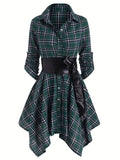 kkboxly  Palid Pu Belted Dress, Casual Button Down Long Sleeve Shirt Dress, Women's Clothing