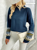 kkboxly  Graphic Print Mock Neck Pullover Sweater, Casual Long Sleeve Sweater For Fall & Winter, Women's Clothing