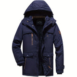 kkboxly Warm Fleece Flap Pocket Jacket For Fall Winter, Men's Casual Hooded Windbreaker Jacket For Outdoor Climbing Camping