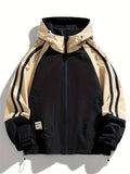kkboxly  Plus Size Men's Elegant Contrast Color Hooded Jacket For Spring/autumn, Oversized Loose Fit Jacket For Sports/outdoor, Men's Clothing