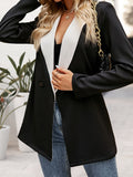 kkboxly  Color Block Long Sleeve Blazer, Open Front Lapel Blazer, Elegant & Stylish Tops For Office & Work, Women's Clothing