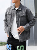 kkboxly  Men's Loose Fit Denim Jacket, Casual Street Style Lapel Button Up Jacket