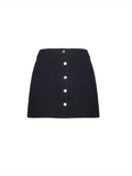 kkboxly  Black High Waist Denim Skirt, Slash Pockets High Rise Single-Breasted Button Denim Skirt, Women's Denim Clothing