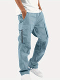 kkboxly  Trendy Solid Cargo Pants, Men's Multi Flap Pocket Trousers, Loose Casual Outdoor Pants, Men's Work Pants Outdoors Streetwear Hip Hop Style