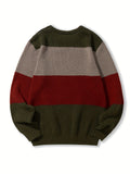 kkboxly  All Match Knitted Color Block Sweater, Men's Casual Warm Slightly Stretch Crew Neck Pullover Sweater For Men Fall Winter