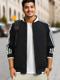 kkboxly  Zipper Style Fashionable And Versatile Men's Baseball Collar Jacket With Black And White Splicing, Suitable For Spring And Autumn