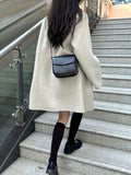 kkboxly  Double Breasted Dual Pockets Coat, Long Sleeve Lapel Coat For Fall & Winter, Women's Clothing