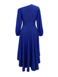 kkboxly  Solid One Shoulder Belted Dress, Elegant Lantern Sleeve Dress, Women's Clothing