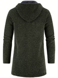 kkboxly  Warm Fleece Hooded Knitting Cardigan, Men's Casual Stretch Zip Up Overcoat For Fall Winter