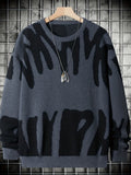 Men's Trendy Knitted Pullover, Casual Slightly Stretch Breathable Loose Sweater For Outdoor Fall Winter