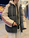 kkboxly Men's Stylish Leaf Pattern Puffer Coat With Pockets, Casual Breathable Zip Up Long Sleeve Warm Hooded Top For City Walk Street Hanging Winter Outdoor Activities