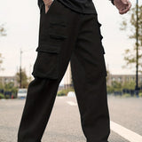 kkboxly  Men's Multi Flap Pocket Cargo Pants, Loose Trendy Pants