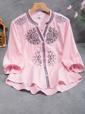 kkboxlyStand Collar Button Front Blouse, Elegant 3/4 Sleeve Blouse, Women's Clothing