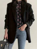 kkboxly  Solid Button Front Blazer, Casual Lapel Long Sleeve Blazer For Office & Work, Women's Clothing