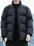kkboxly  Men's Warm Windproof Winter Jacket, Casual Stand Collar Padded Coat For Fall Winter