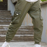 kkboxly  Men's Drawstring Cargo Pants With Flap Pockets, Loose Casual Comfy Jogger Pants