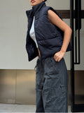 kkboxly  Zip Up Solid Vest, Casual Sleeveless Winter High Neck Jacket Vest, Women's Clothing