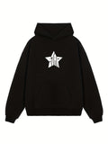 kkboxly  Men's Hooded Sweatshirt, Winter Casual Solid Star Printed Long Sleeve Hoodie With Pocket