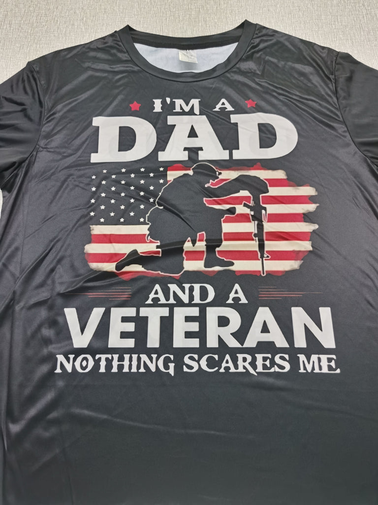 Comfy Father's Day T-Shirt with Dad & Veteran Pattern Print - Perfect Summer Clothing for Men