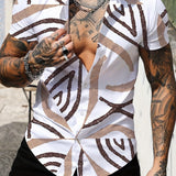 kkboxly  Casual Ripple Pattern Short Sleeve Shirt, Men's Hawaiian Shirt For Summer Vacation Resort