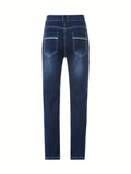 kkboxly  Slim Fit Straight Leg Jeans, Men's Casual Street Style Distressed Medium Stretch Denim Pants For All Seasons