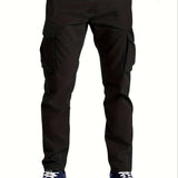kkboxly  Men's Stylish Solid Cargo Jogger With Pockets, Causal Breathable Drawstring Men's Bottom Clothing For City Walk Street Hanging Outdoor Activities