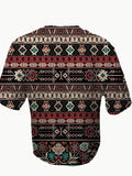 kkboxly kkboxly Ethnic Style Men's Boho Long Sleeve Henley Tee, Men's Casual Clothing For Spring Fall, Gift For Men