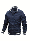 kkboxly Men's Casual Zipper Long Sleeve Stand Collar Pockets Jackets For Fall & Winter