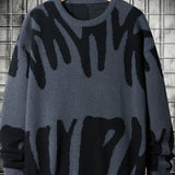 kkboxly  Men's Trendy Knitted Pullover, Casual Slightly Stretch Breathable Loose Sweater For Outdoor Fall Winter