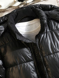 kkboxly  Men's Stylish Solid Puffer Coat With Pockets, Casual Breathable Zip Up Long Sleeve Warm Hooded Top For City Walk Street Hanging Winter Outdoor Activities