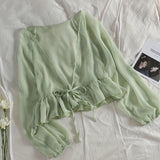 kkboxlyLong Sleeve Ruffle Hem Blouse, Loose Casual Top, Women's Clothing