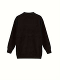 kkboxly Letter Print Crew Neck Pullover Sweater, Long Sleeve Knitted Sweater For Fall, Women's Clothing