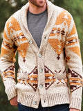 Elegant Retro Mid Stretch Cardigan Coat, Men's Casual Vintage Style V Neck Button Up Cardigan Jacket For Fall Winter