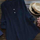 kkboxly   Solid Button Front Blouse, Casual V Neck Long Sleeve Blouse, Women's Clothing