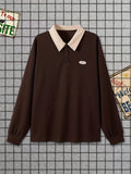 Plus Size Men's Varsity Style Golf Shirt Contrast Color Shirt For Spring Fall Winter, Men's Clothing